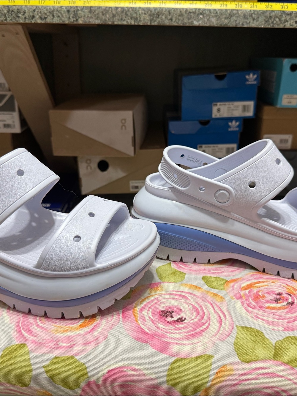 CROCS Platform Sandals with Light Blue Accent 8